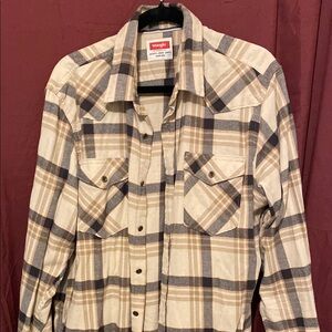 Wrangler Beige and Brown Plaid Shirt